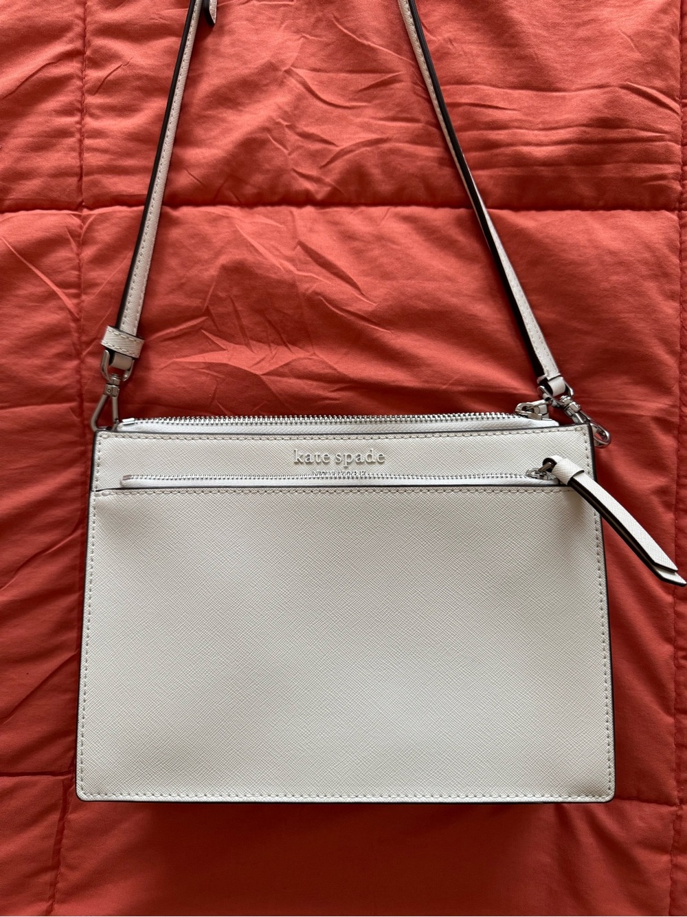 Kate Spade White Leather Crossbody with Front Zip